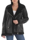 Avec Les Filles Faux Shearling Moto Biker Jacket In Black