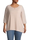 CALVIN KLEIN COLLECTION PLUS WAFFLE-KNIT THREE-QUARTER TOP,0400011346623