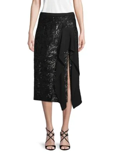 Michael Kors Embellished Ruffled Skirt In Black