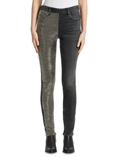 Alexander Wang Studded Slouchy Slim-fit Jeans In Grey