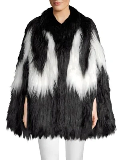 House Of Fluff Convertible Cape Faux Fur Jacket In Black White