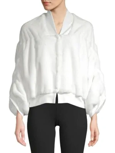 House Of Fluff Teddy Ruched Faux Fur Bomber Jacket In White