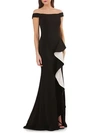 Carmen Marc Valvo Infusion Off-the-shoulder Ruffle Trumpet Gown In Black White