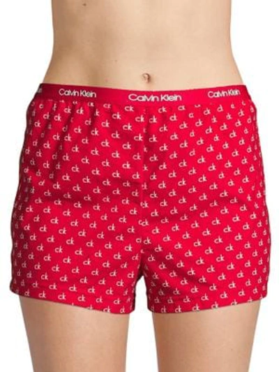Calvin Klein Logo Sleep Shorts In Mini Red
