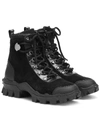 Moncler Helis Logo-print Leather-trimmed Suede Ankle Boots In Black