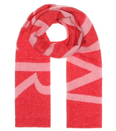 Moncler Logo羊毛混纺围巾 In Red
