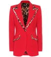 Dolce & Gabbana Leopard-print Trimmed Wool-blend Blazer In Red