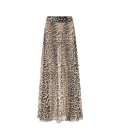 Ganni Leopard Print Sheer Pleated Georgette Maxi Skirt