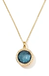Ippolita 18k Yellow Gold Lollipop London Blue Topaz & Pave Diamond Adjustable Mini Pendant Necklace, 18 In London Blue Topaz