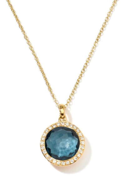 Ippolita 18k Yellow Gold Lollipop London Blue Topaz & Pave Diamond Adjustable Mini Pendant Necklace, 18 In Blue/gold