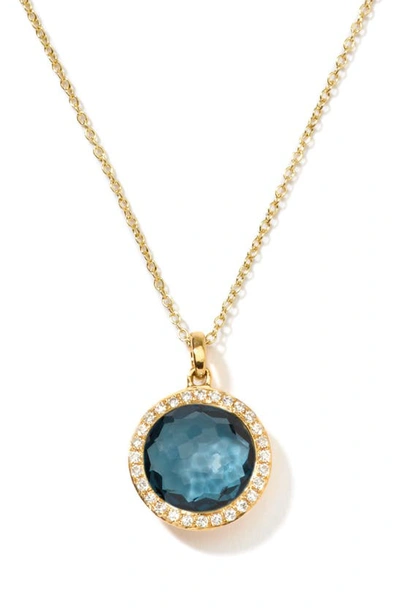 Ippolita 18k Yellow Gold Lollipop London Blue Topaz & Pave Diamond Adjustable Mini Pendant Necklace, 18