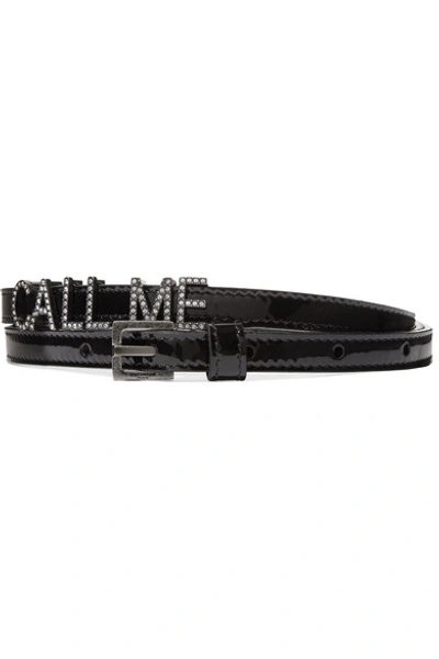 Saint Laurent Call Me Crystal-embellished Patent-leather Belt In Black