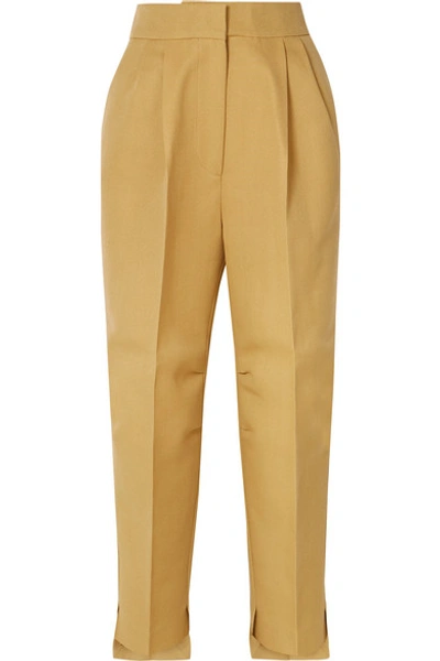 Petar Petrov Cropped Grain De Poudre Wool And Silk-blend Tapered Trousers In Beige
