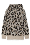 R13 OVERSIZED DISTRESSED LEOPARD-INTARSIA CASHMERE HOODIE