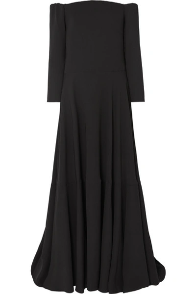 Valentino Tiered Off-the-shoulder Silk-cady Gown In Black