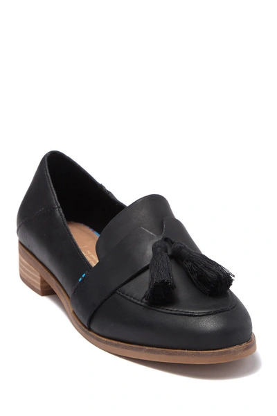 Toms Estel Leather Fringe Tassel Loafer In Black