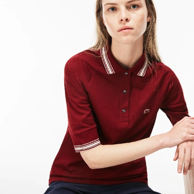 Lacoste Women's Piped Piqué Polo In Bordeaux / Beige