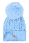 Moncler Knitted Wool Hat With Fox Fur Pom-pom In Azzurro