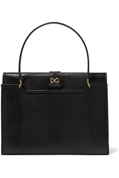 Dolce & Gabbana Ingrid Iguana-embossed Large Top Handle Bag In Black