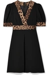 DOLCE & GABBANA WRAP-EFFECT LEOPARD PRINT-TRIMMED CREPE MINI DRESS