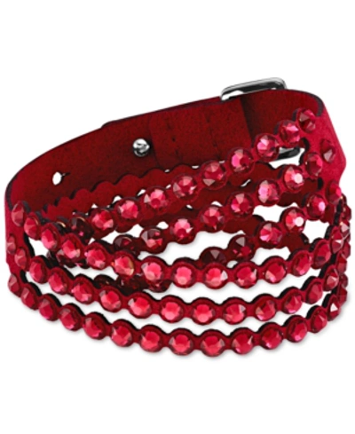 Swarovski Silver-tone Crystal & Fabric Wrap Bracelet In Red