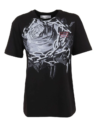 Valentino Printed Cotton T-shirt In Black