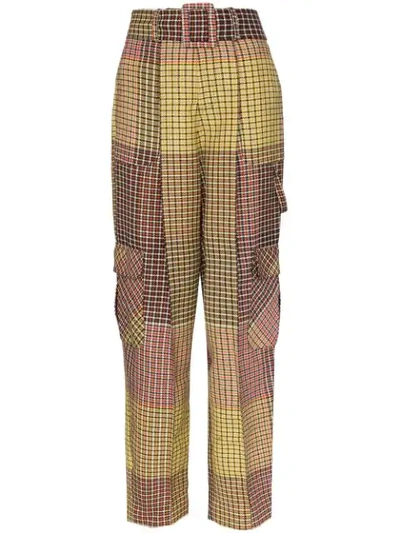 Rosie Assoulin Belted Houndstooth Wool Wide-leg Trousers In Yellow