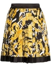 Versace Pleated Printed Silk-twill Mini Skirt In Black