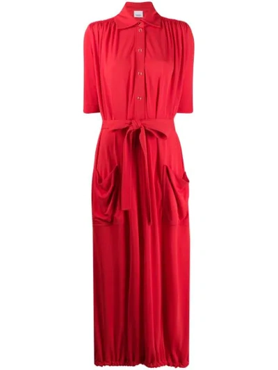 Burberry Short-sleeve Gathered Jersey Dress In Bright Red