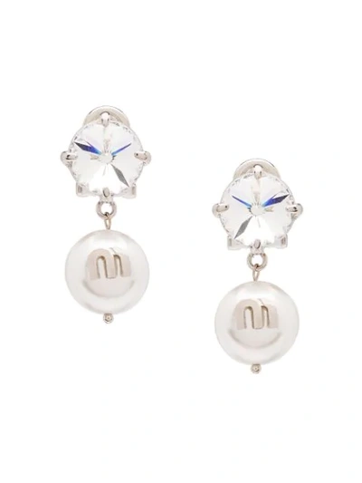 Miu Miu Solitaire Jewels Earrings In Steel Gray / White / Crystal