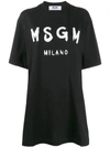 Msgm Printed Logo T-shirt Dress In Black