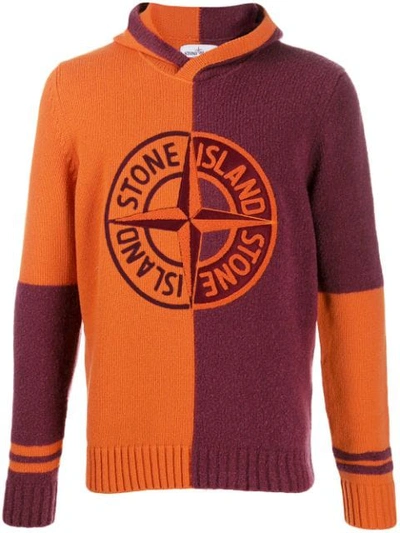 Stone Island Embroidered Logo Hoodie - 橘色 In Orange