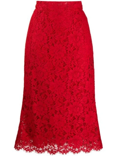 Dolce & Gabbana Gerader Spitzenrock In Red
