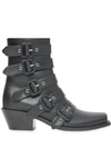 BURBERRY BUCKLED LEATHER PEEP-TOE ANKLE BOOTS
