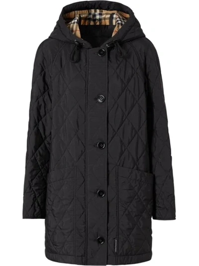 Burberry Diamond Quilted Thermoregulated Hooded Coat In Black