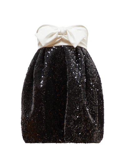 Alexandre Vauthier Strapless Bow-detailed Satin And Sequined Velvet Mini Dress In Black