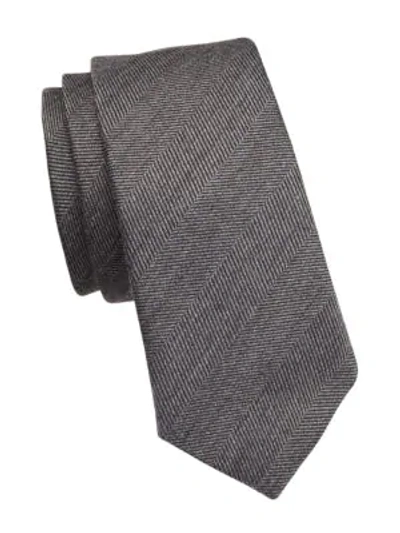 Brunello Cucinelli Stripe Wool Silk Tie In Grey