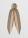 BURBERRY Icon Stripe Print Silk Hair Scarf