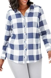 Foxcroft Rhea Buffalo Check Brushed Cotton Blend Shirt In Navy