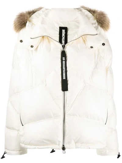 As65 Raccoon Fur Hooded Puffer Jacket In White