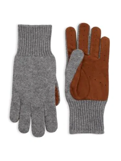 Brunello Cucinelli Men's Suede-palm Cashmere Gloves In Gray