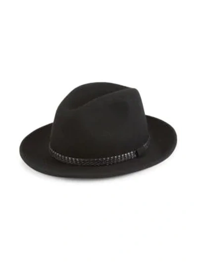 Saks Fifth Avenue Collection Wool & Leather Braid Fedora In Black