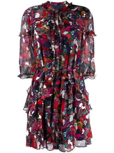 Saloni Tilly Paisley Multicolor Print Silk A-line Shirtdress In Swirling Clouds