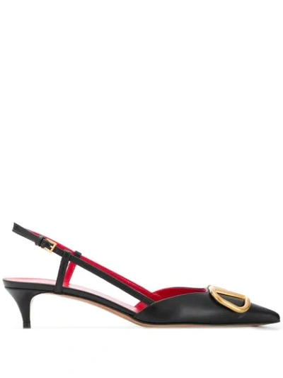 Valentino Garavani Pointed Toe Slimback Pump With Vintage-effect Brass Detail In Black