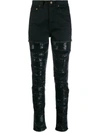 Saint Laurent Sequin-embellished Ripped Skinny Jeans In Black