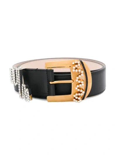 Versace Crystal-embellished Buckle Belt In Black