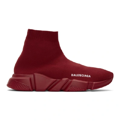 Balenciaga Men's Logo Speed Sneakers With Tonal Rubber Sole In Red