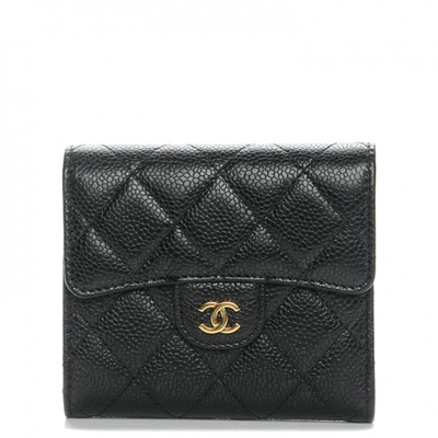 Pre-owned Chanel  Flap Compact Wallet Quilted Caviar Gold-tone Black