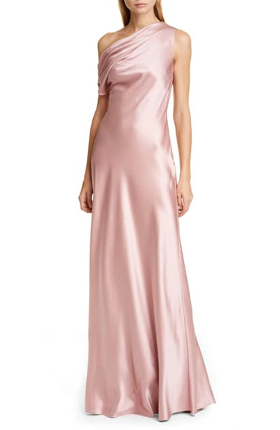 Cushnie One-shoulder Draped Silk Charmeuse Gown In Woodrose