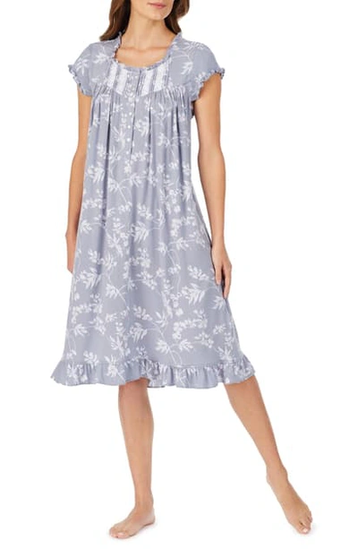 Eileen West Waltz Lace Trim Floral-print Nightgown In Grey Floral
